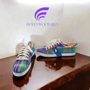 Polo Ralph Lauren Plaid Casual Sneakers sz 10.5 blue / green multi